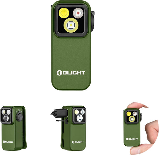Oclip Pro EDC Flashlight Clip-On Light, Rechargeable 500 Lumens with Three Lighting Solutions Type-C Charging, Magnetic Flash Lights for Signaling, Cycling, Outdoor or Indoor Use(Od Green)