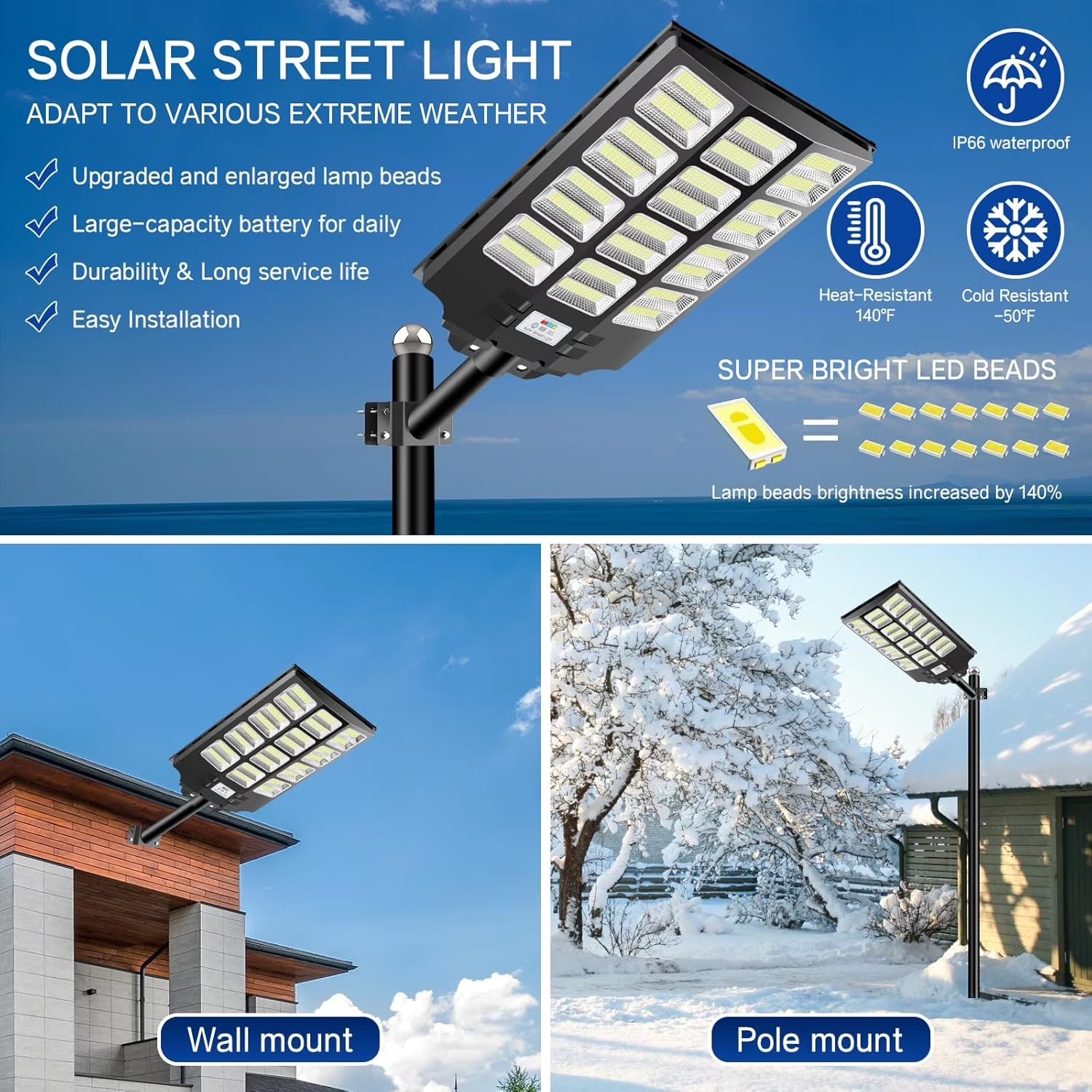 Solar Street Light 4600W, Large Size Extra Bright, Outdoor Dusk to Dawn 380000 Lumens with Motion Sensor
