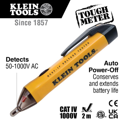 NCVT1P Voltage Tester, Non-Contact Low Voltage Tester Pen, 50V to 1000V AC, Audible and Flashing LED Alarms, Pocket Clip