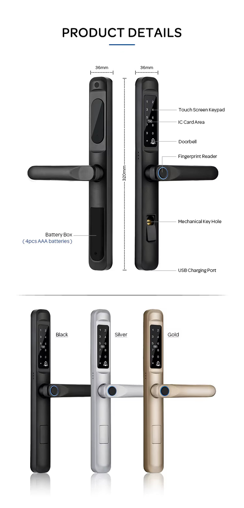Tuya Wifi App Waterproof Smart Door Lock Aluminum Biometric Lock Fingerprint Door Handle Digital Keyless Lock for Glass Sliding