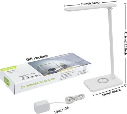 LED Desk Lamp with Wireless Charging, Eye-Caring Table Lamp USB Charging Port, 3Lighting Modes 5Brightness Levels with Memory Function, Touch Control Adjustable Lamp15W Office, Reading, Study