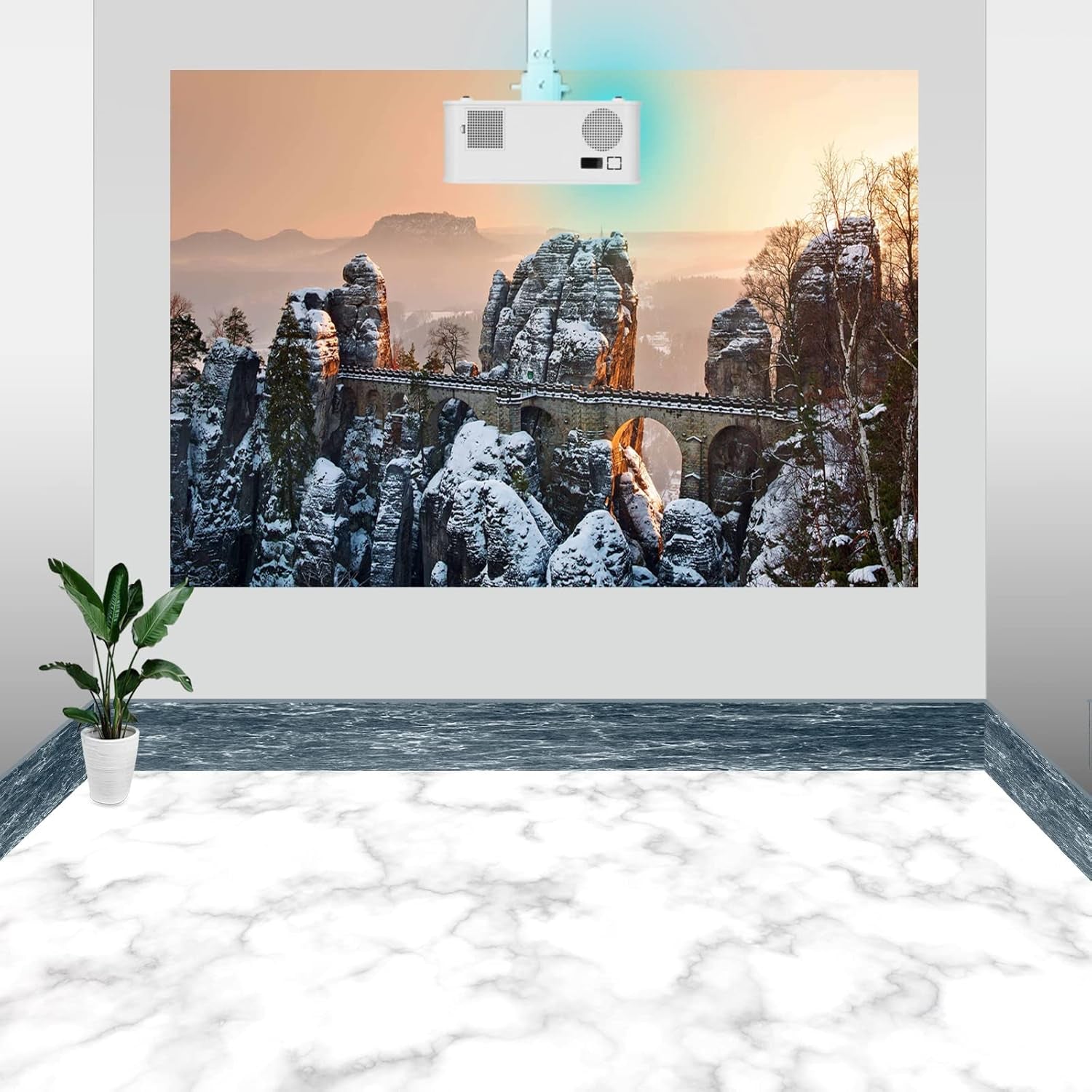 Universal Projector Mount - Adjustable Height Wall/Ceiling Mount for Most Standard and Mini Projectors - Sleek White