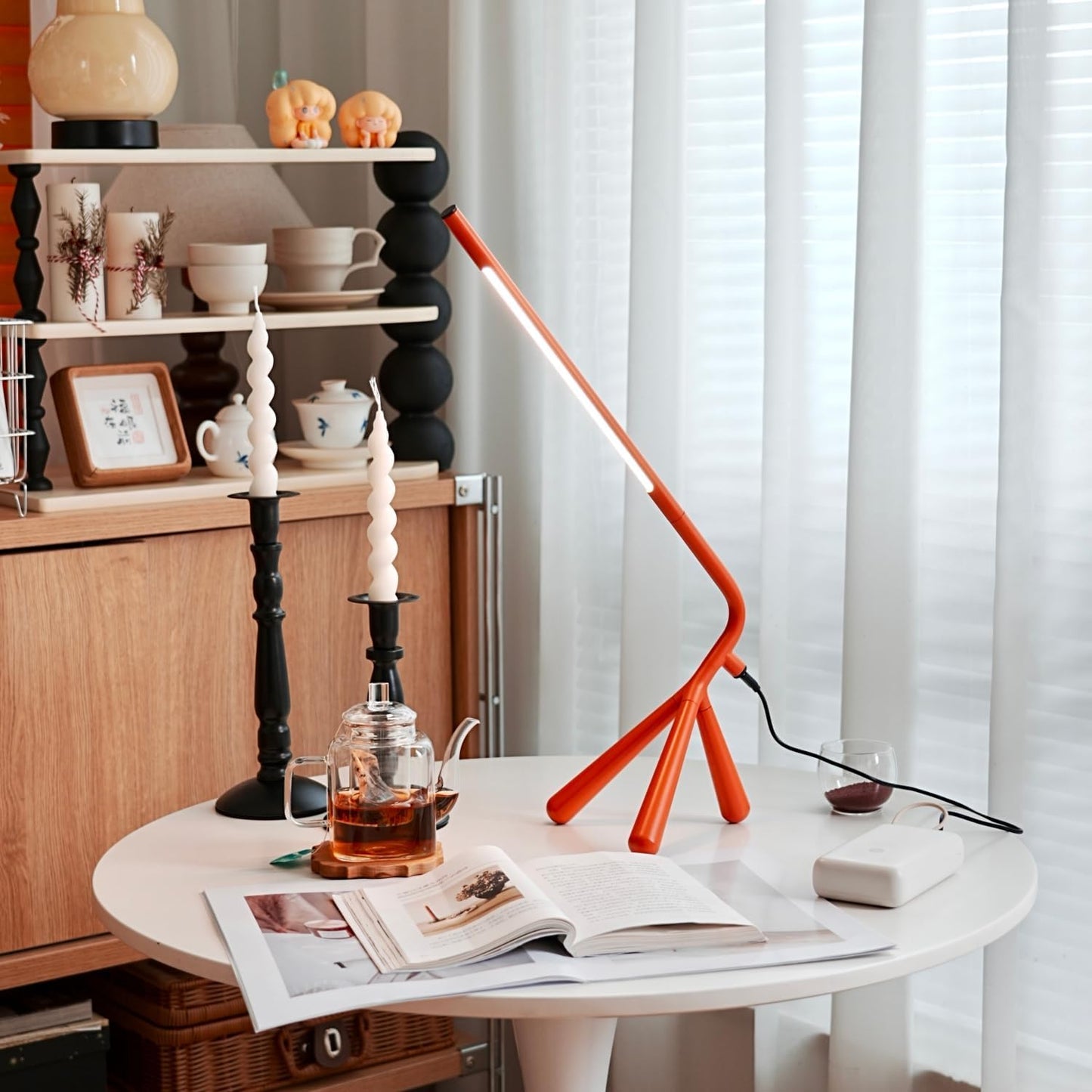 LED Creative Desk Lamp with USB Tybe-C Stepless Dimmable Eye Caring Desk Light for Home Office Bedroom Bedside College Dorm, Reading Lamp,Decorative Gift Table Lamp Red Orange