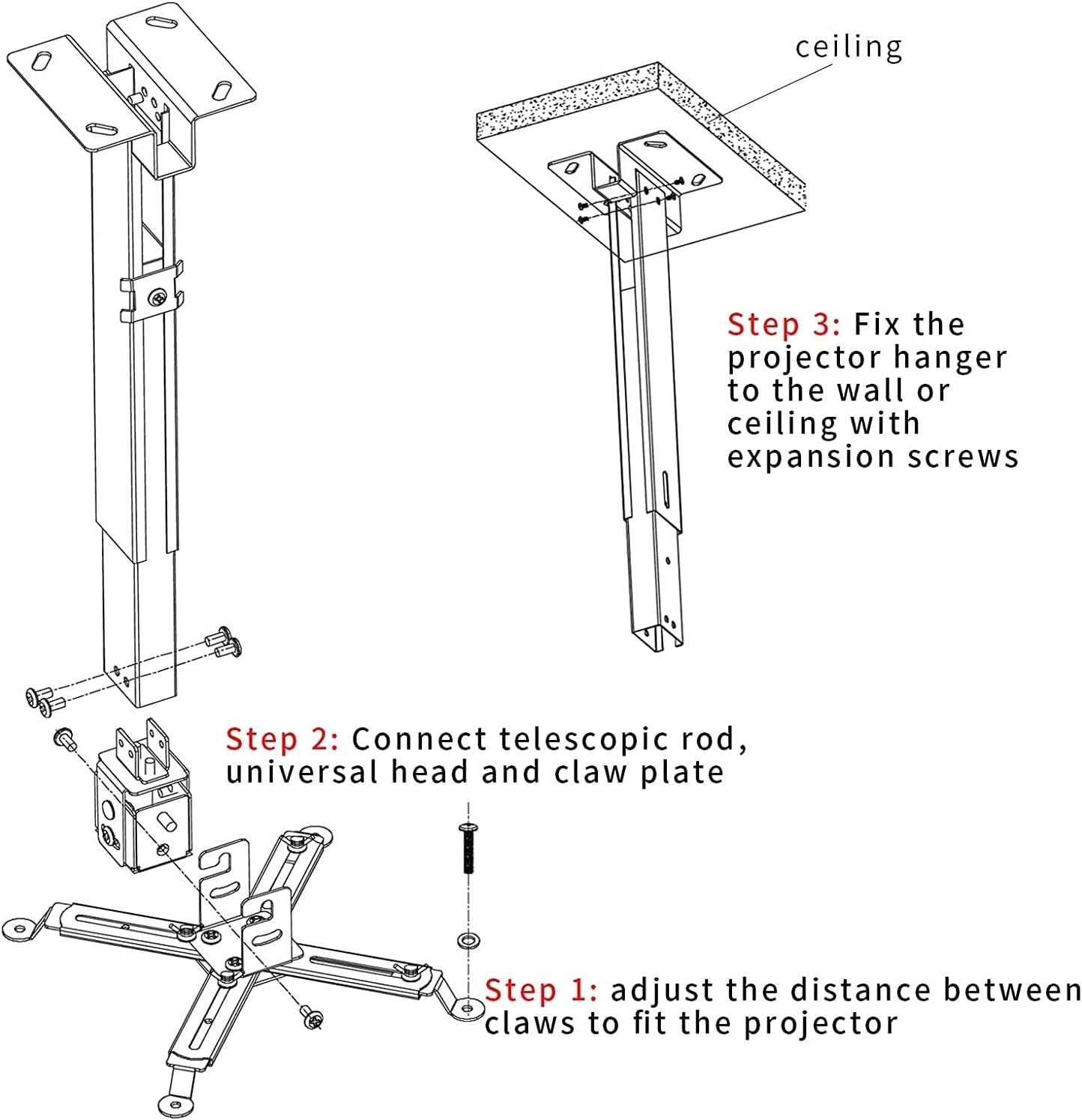 Universal Projector Mount - Adjustable Height Wall/Ceiling Mount for Most Standard and Mini Projectors - Sleek White