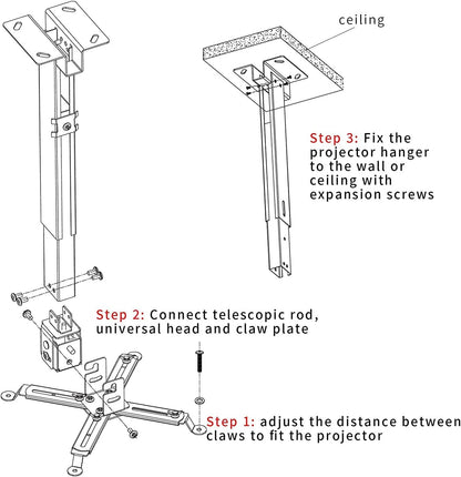 Universal Projector Mount - Adjustable Height Wall/Ceiling Mount for Most Standard and Mini Projectors - Sleek White