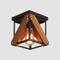 Rustic Industrial Flush Mount Ceiling Light 1-Light Metal and Wood Cage Mini Semi Flush Mount Light Fixture for Hallway Kitchen Entryway, Black